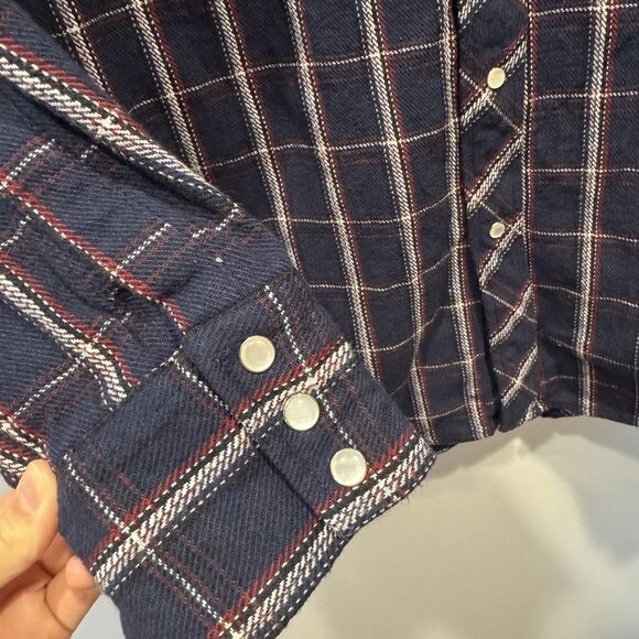 Vintage Big Mac Pearl Snap Flannel Shirt Navy Plaid 100% Cotton Western Mens XLT - Picture 4 of 7